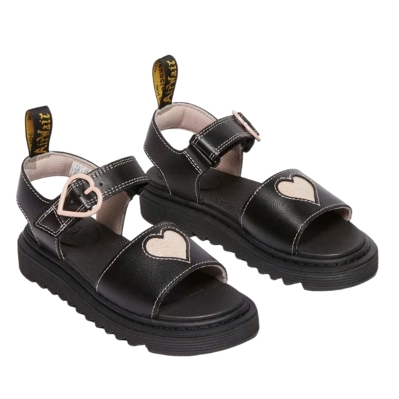 Dr.Martens Junior Marlowe Black Kids Sandals with Heart Detail size 4 Black Pink - Picture 5 of 11